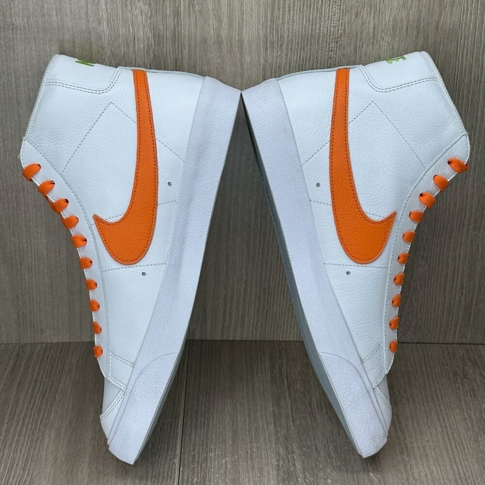 Nike Blazer Mid '77 Leather Sneakers Men 9.5 Lace Up Logo D07432900 White Orange - Picture 7 of 12
